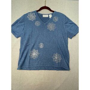 Alfred Dunner Women's Petite PXL Blue Knit V-Neck Blouse Tops USED
